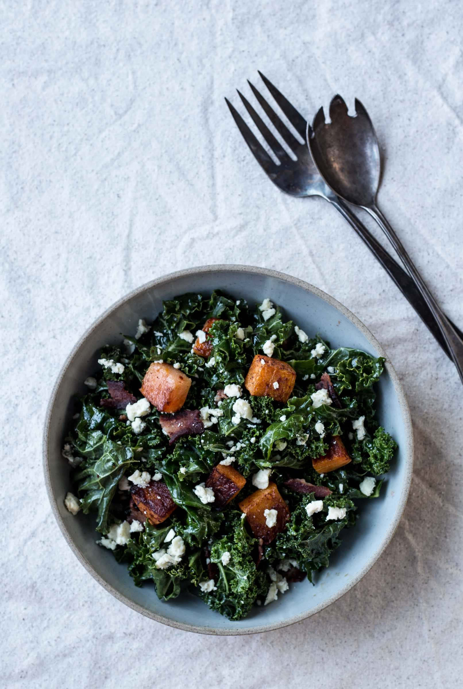 Photo: Butternut Squash Kale Salad with Maple-Bourbon Dressing from Dishing Up the Dirt by Andrea Bemis