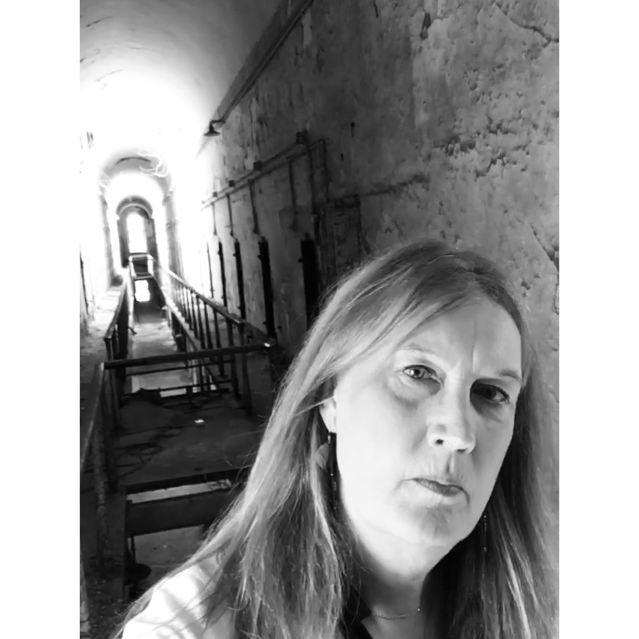 Jenny Boylan at the ruins of Eastern State Penitentiary, 2017.