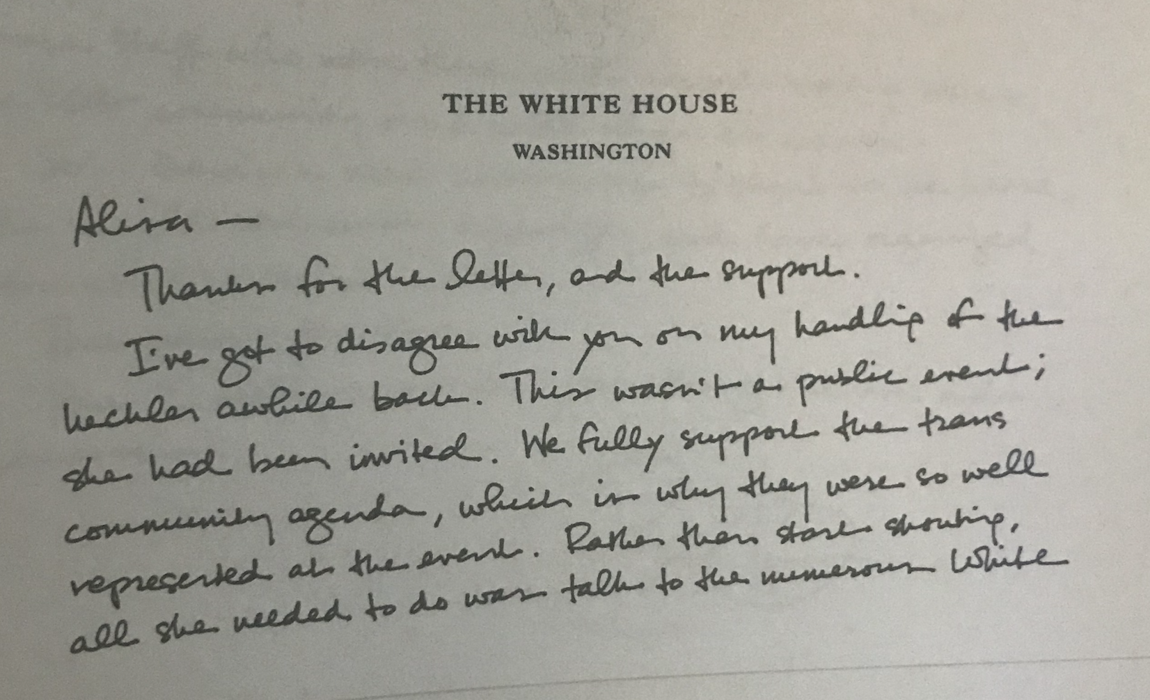 Page one of Obama's letter.