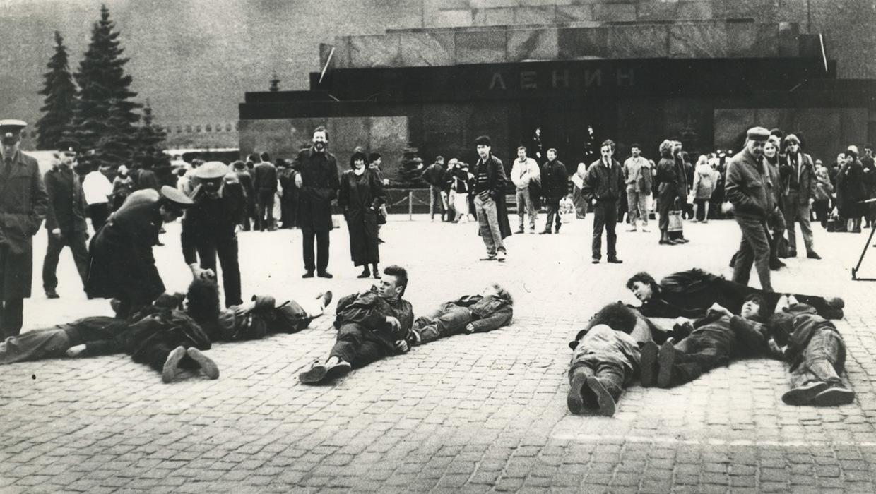 Activists lying on the Red Square.