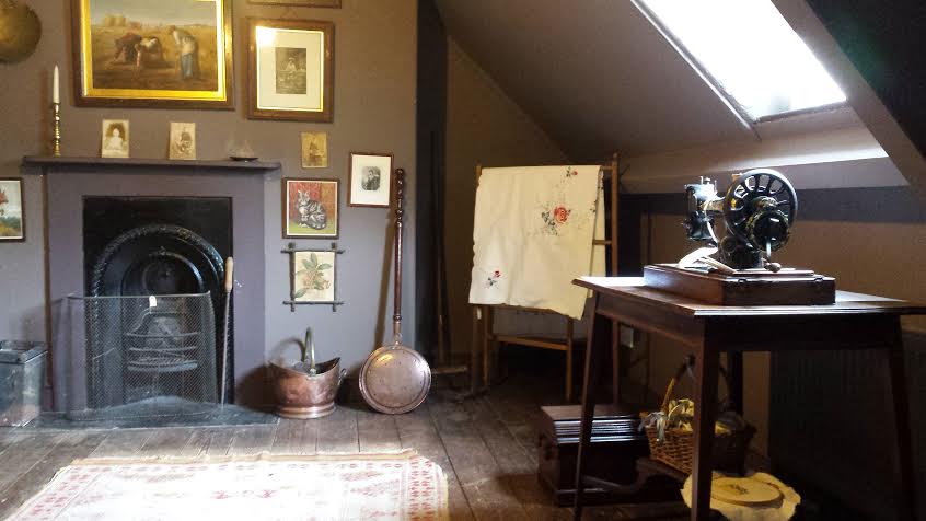 A room with a fireplace in the attic of Thomas Hardy's house in Dorchester.